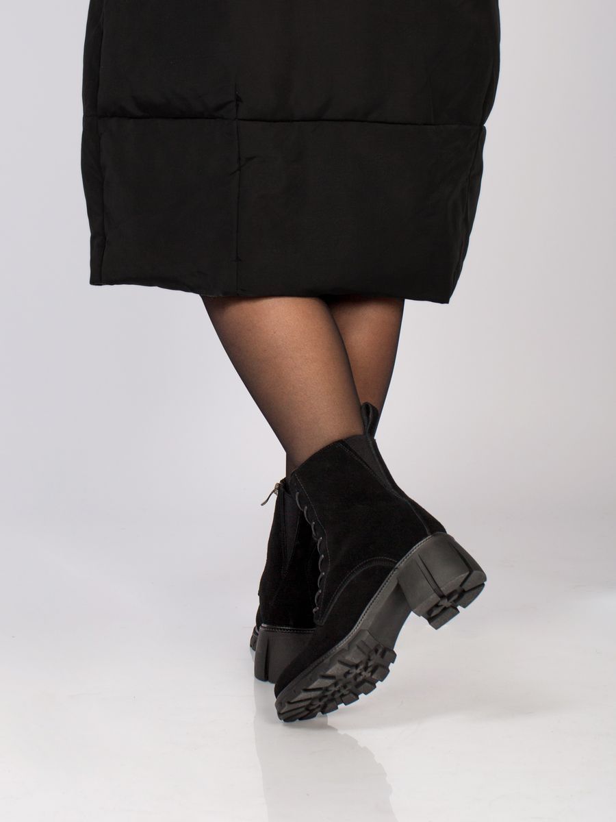 Ботинки женские натуральная замша черные высокие XJU-23605-2A-SW