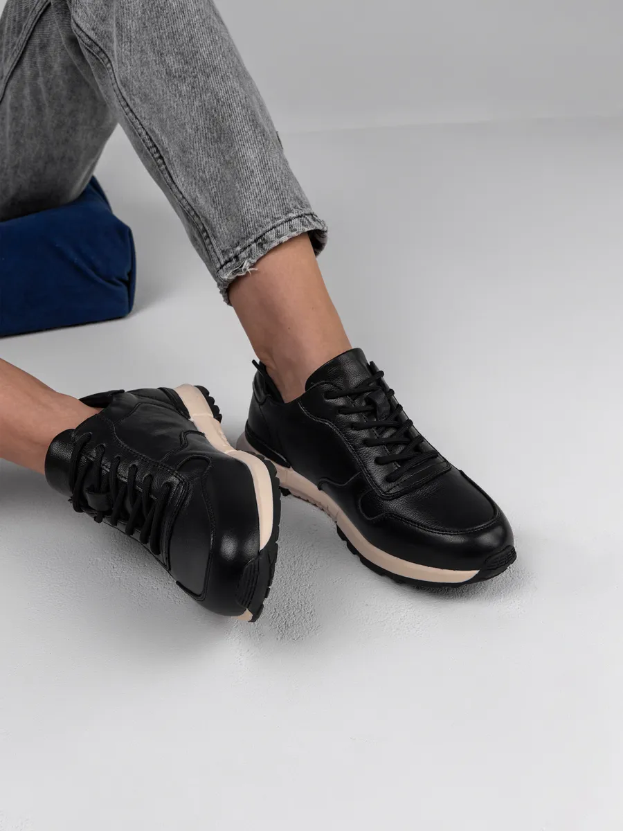 Кроссовки женские демисезонные натуральная кожа черные RW201-010k