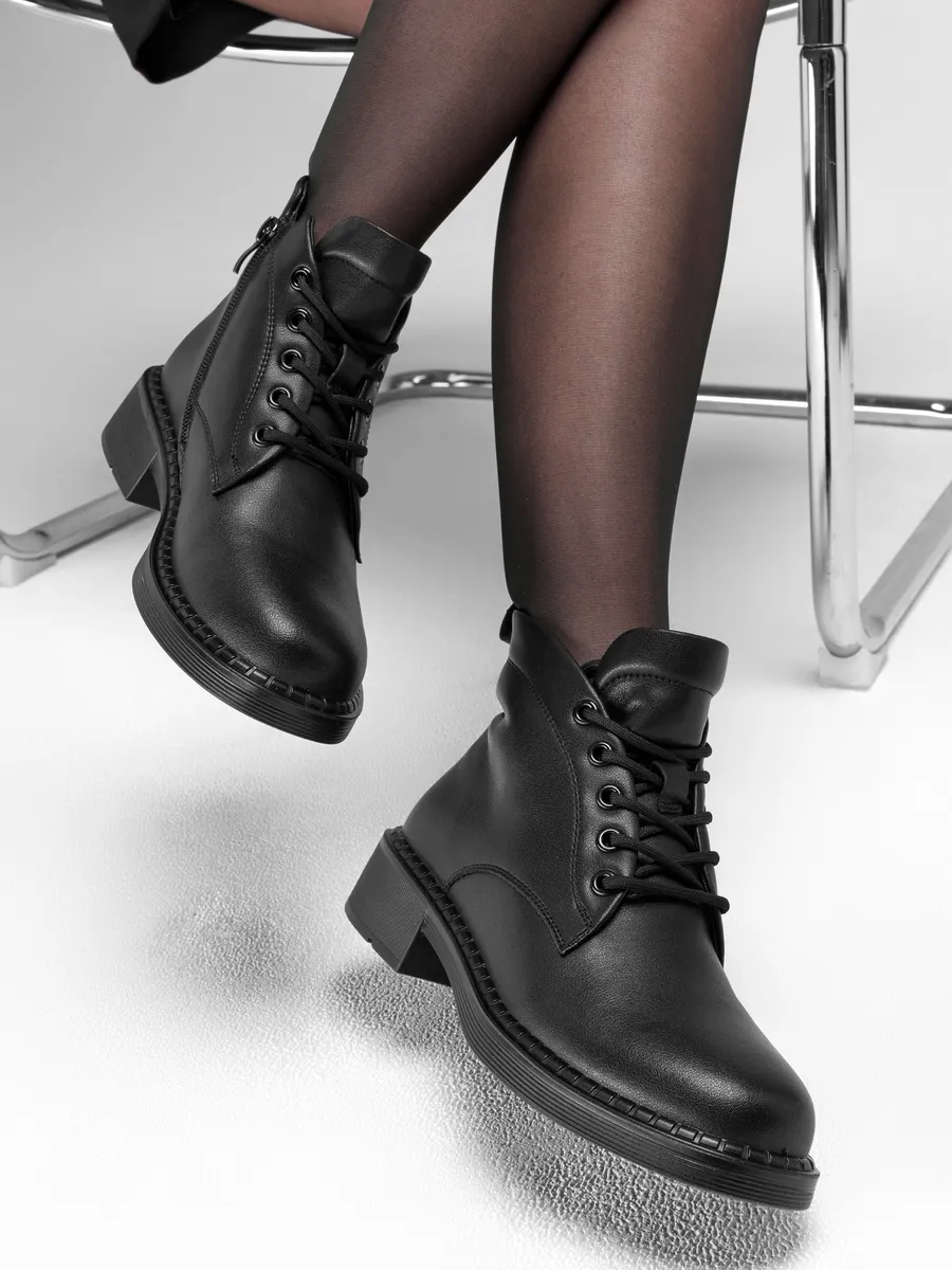 Ботинки женские осенние натуральная кожа черные 25-DBU12-5-101