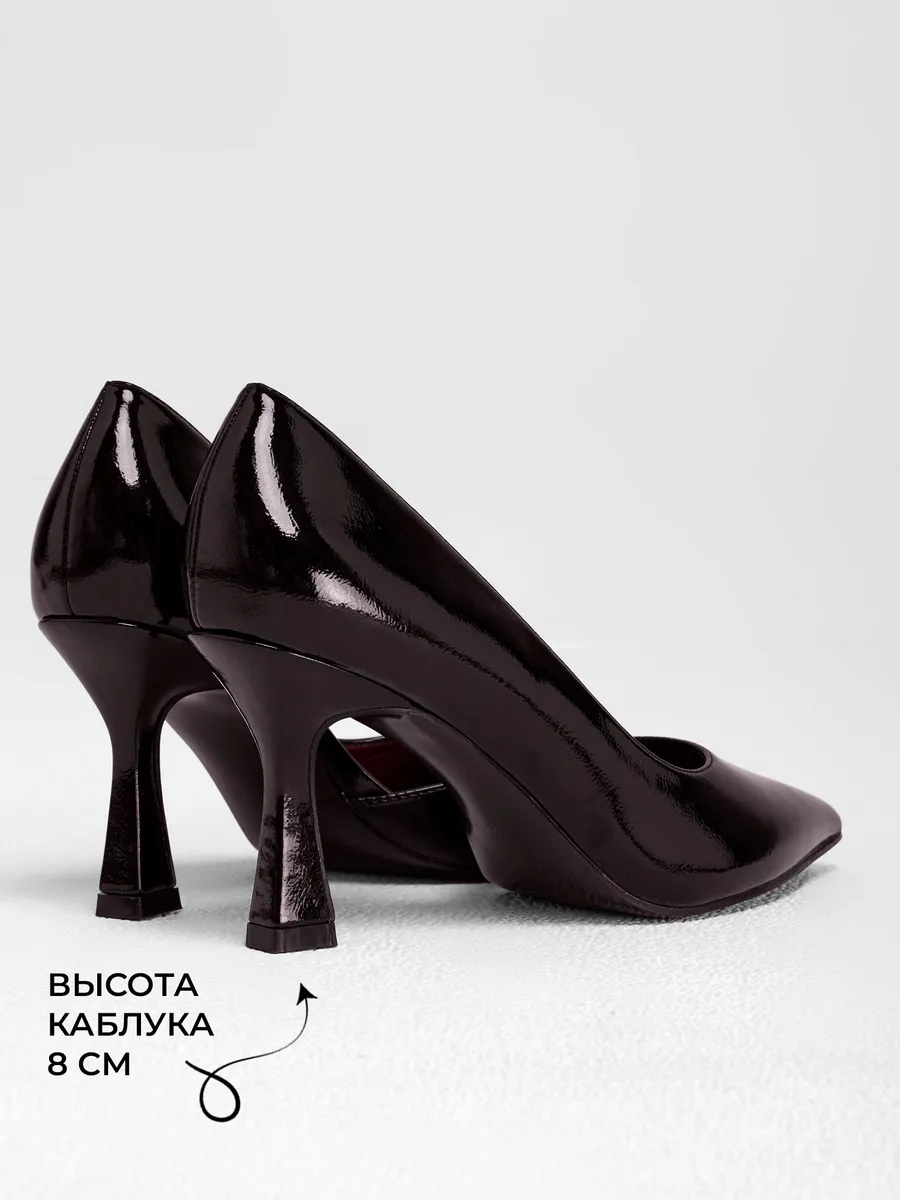 Туфли женские на каблуке вечерние лакированные черные HIR-52511-1A-AP