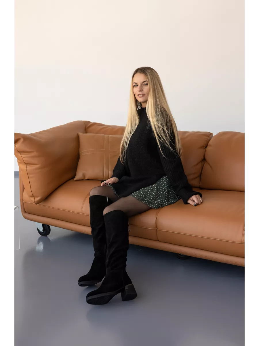 Сапоги женские зимние натуральная замша высокие на каблуке C922-020