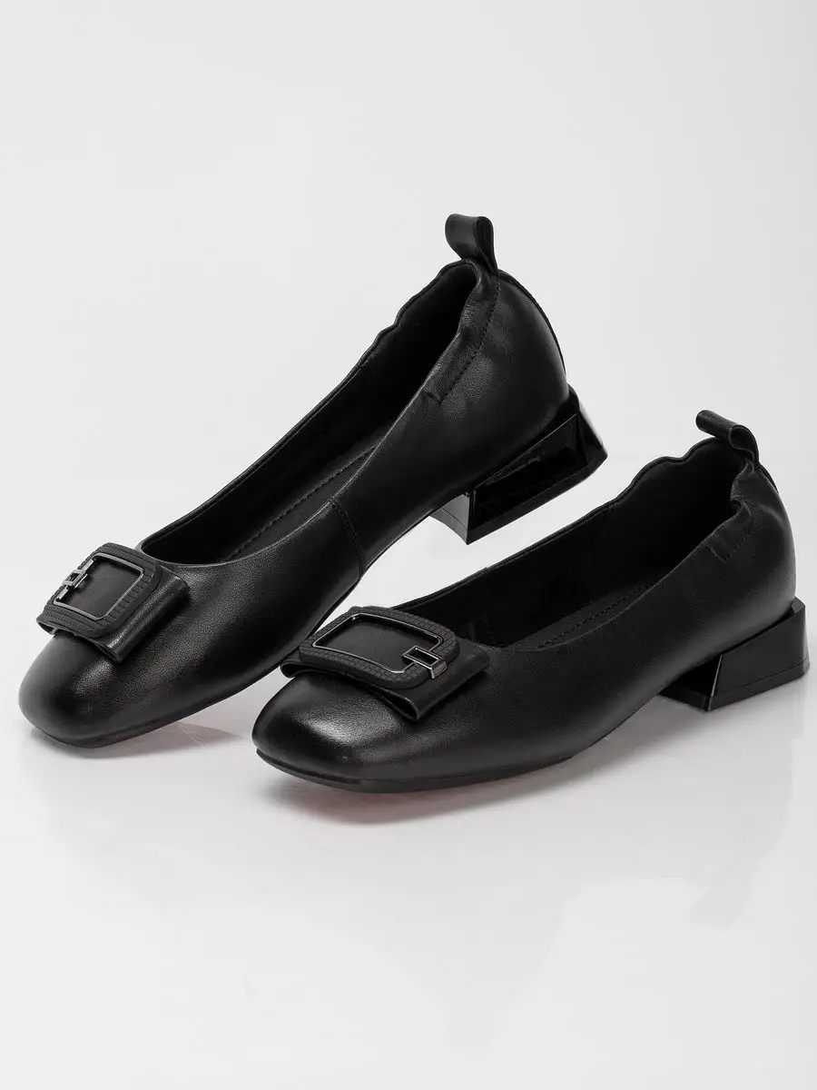 Туфли женские натуральная кожа черные на низком каблуке EH282-010K