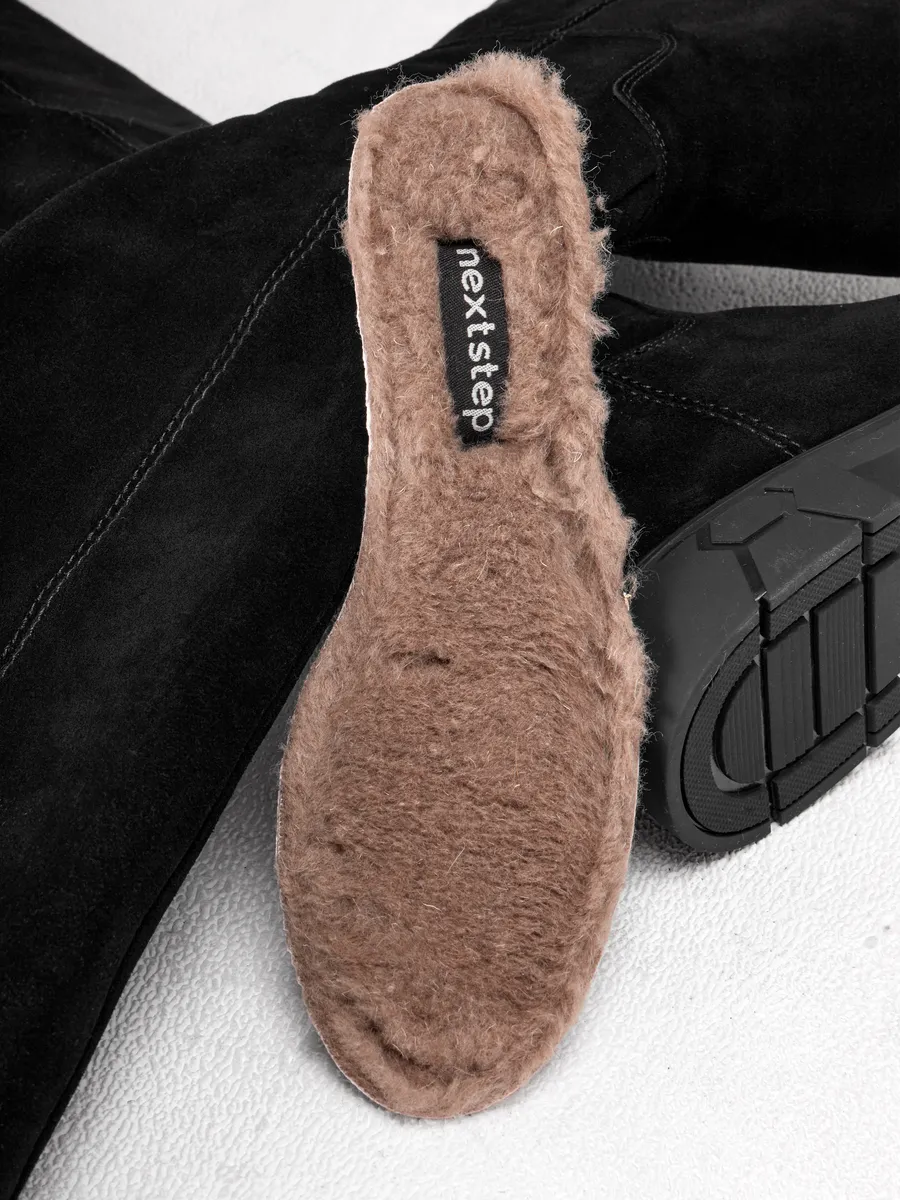 Сапоги женские зимние замшевые на каблуке черные 42-WWE18-100-201k