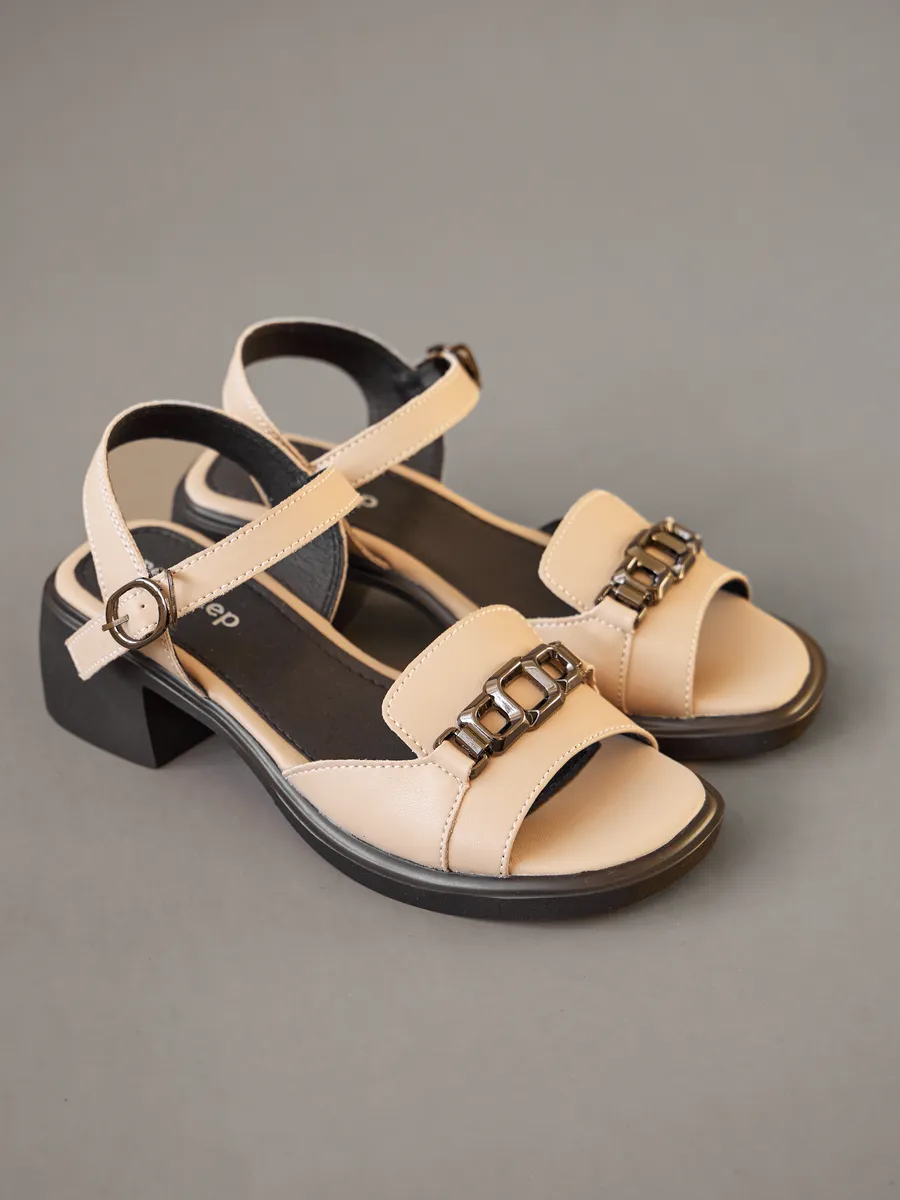 Босоножки женские летние на каблуке бежевые 51-BKY4-12-108k