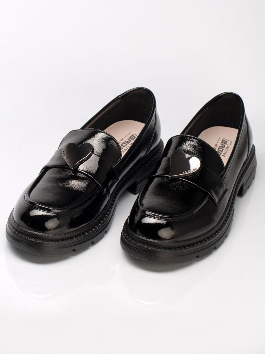 Туфли лоферы для девочки натуральная кожа черные осенние KPA004-040K