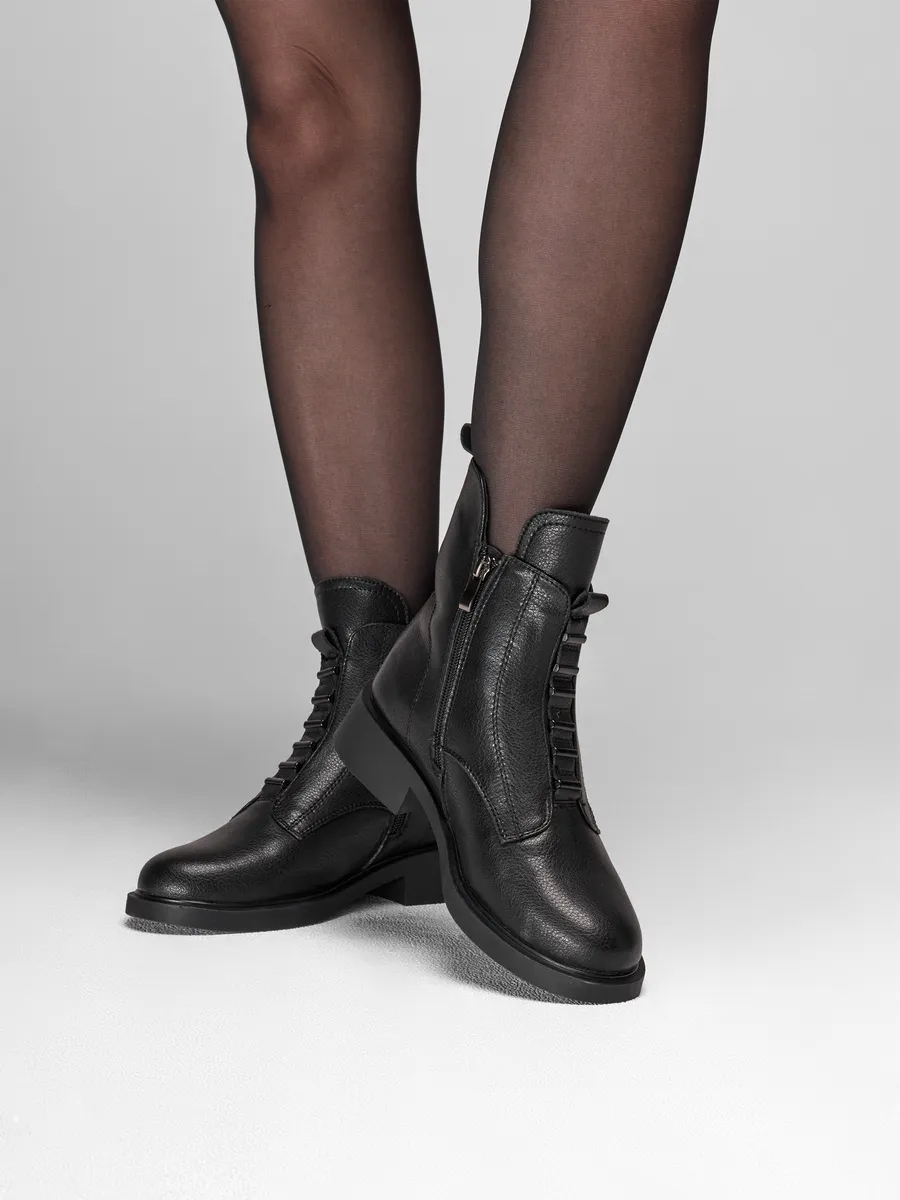 Ботинки женские зимние натуральная кожа на каблуке черные 25-ZBA9-3-101