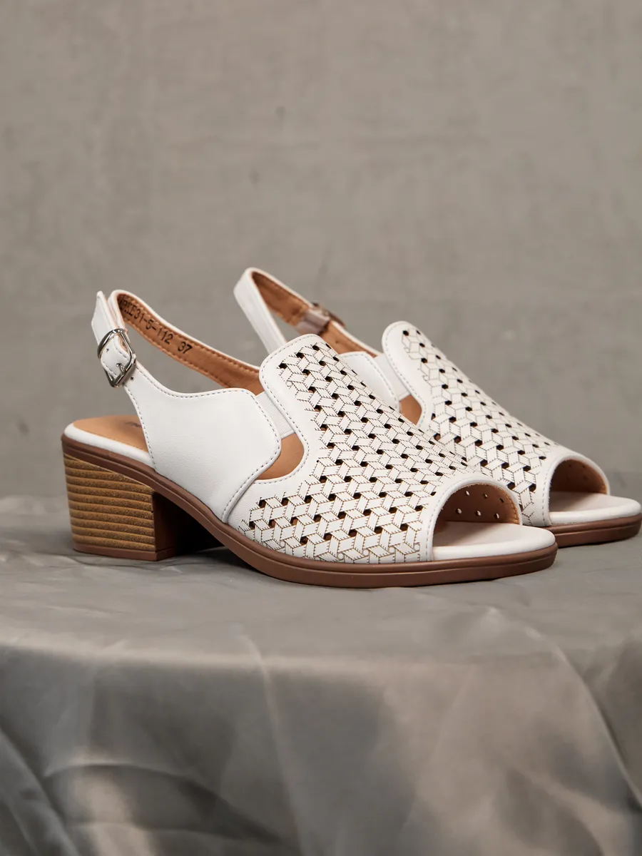 Босоножки женские летние натуральная кожа белые на каблуке 51BKE31-5-112k