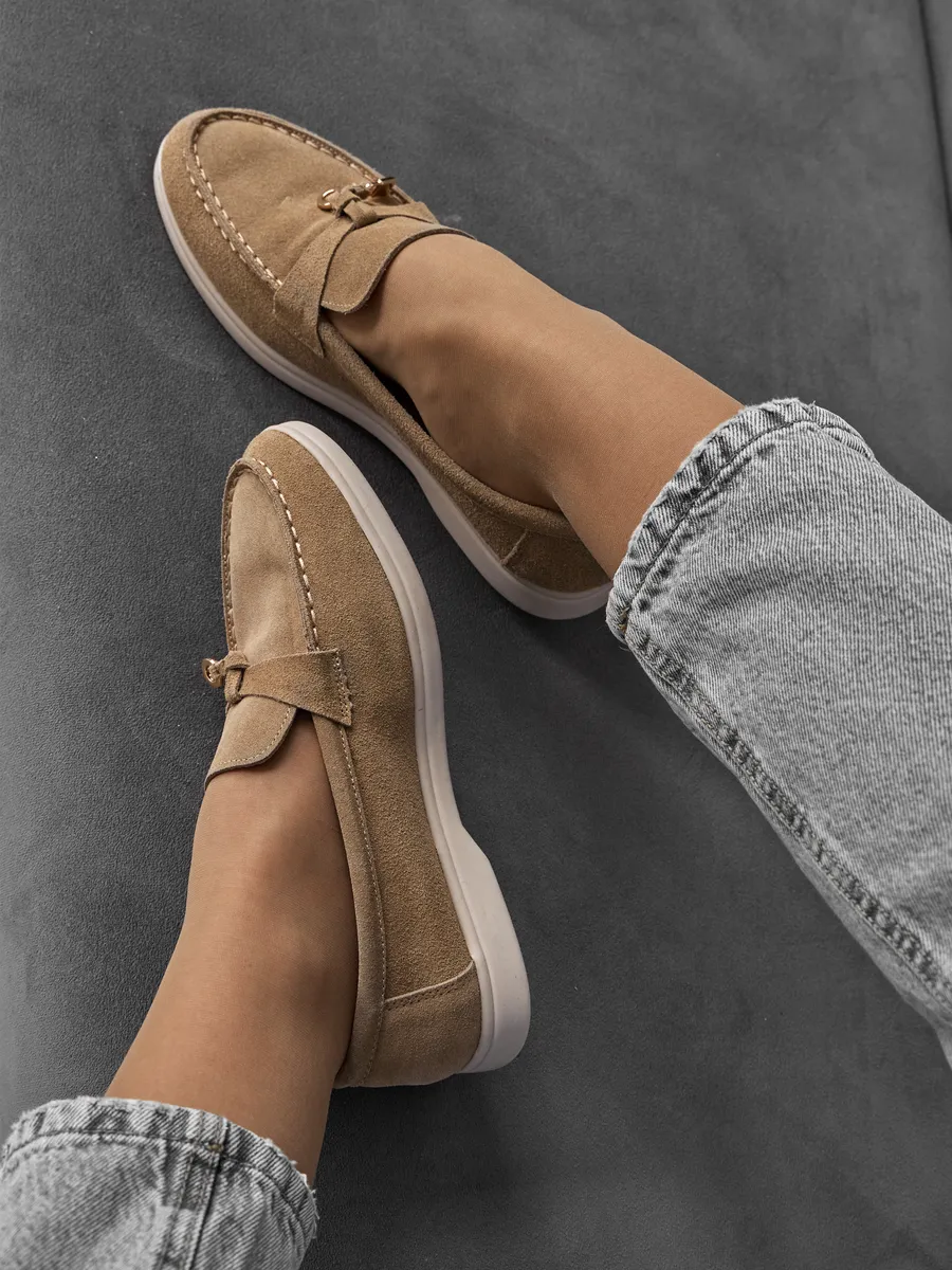 Лоферы женские замшевые бежевые натуральные на платформе 3727-1A