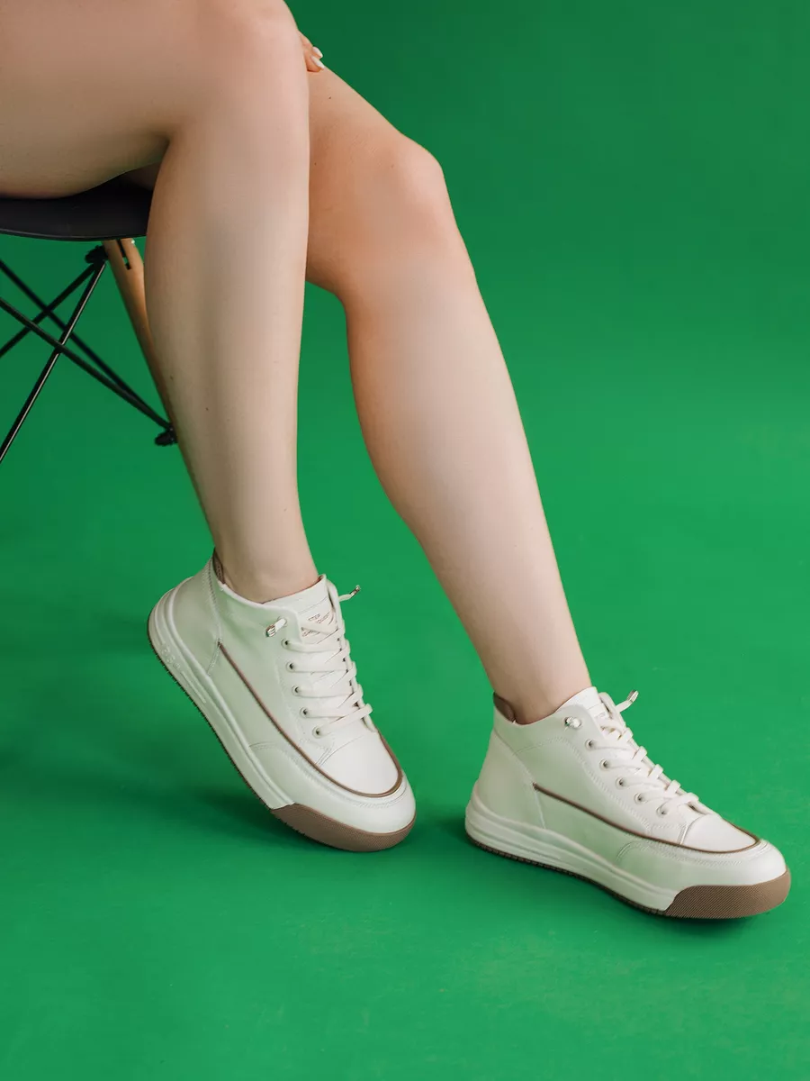 Кеды женские белые натуральная кожа на платформе кожаные GV140-011