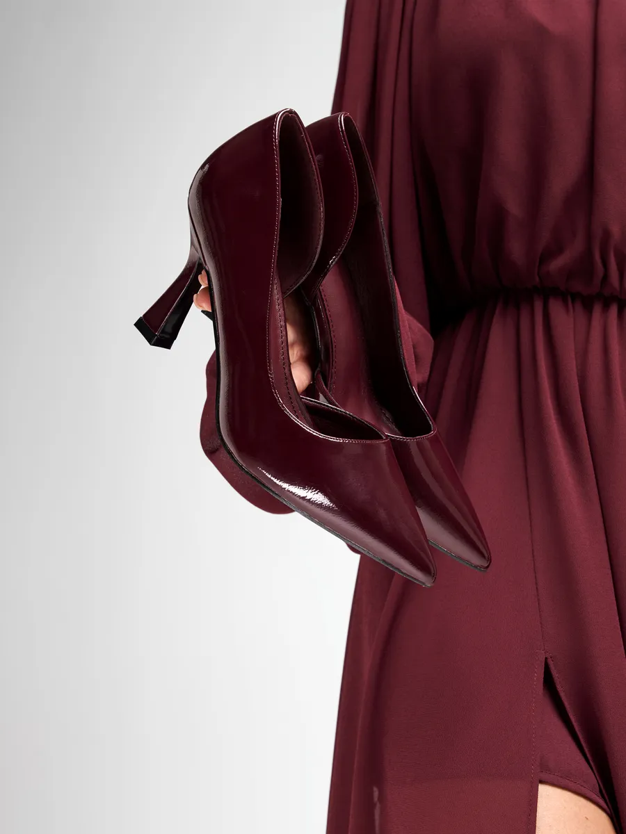 Туфли женские на каблуке вечерние лакированные бордовые HIR-52511-1E-AP