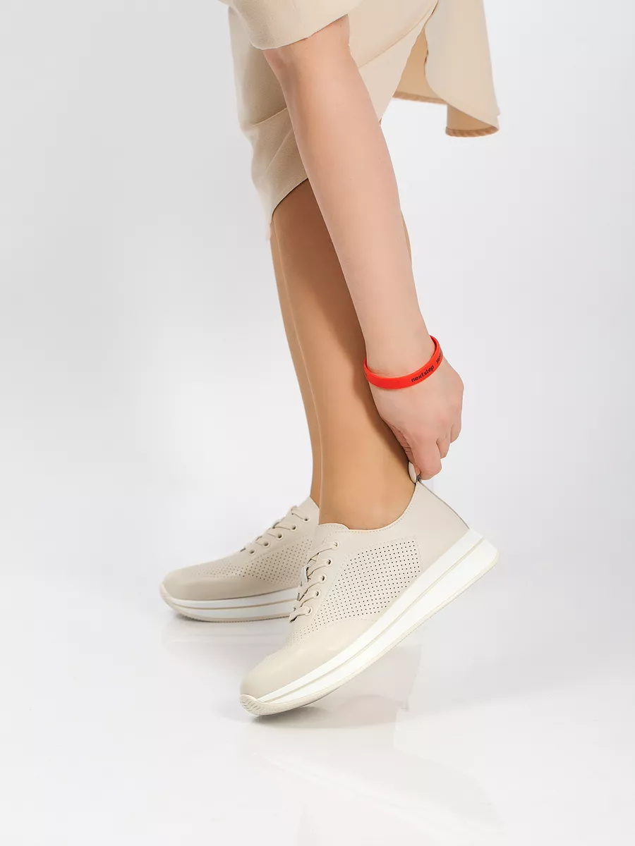 Кроссовки женские летние натуральная кожа бежевые MU236-021