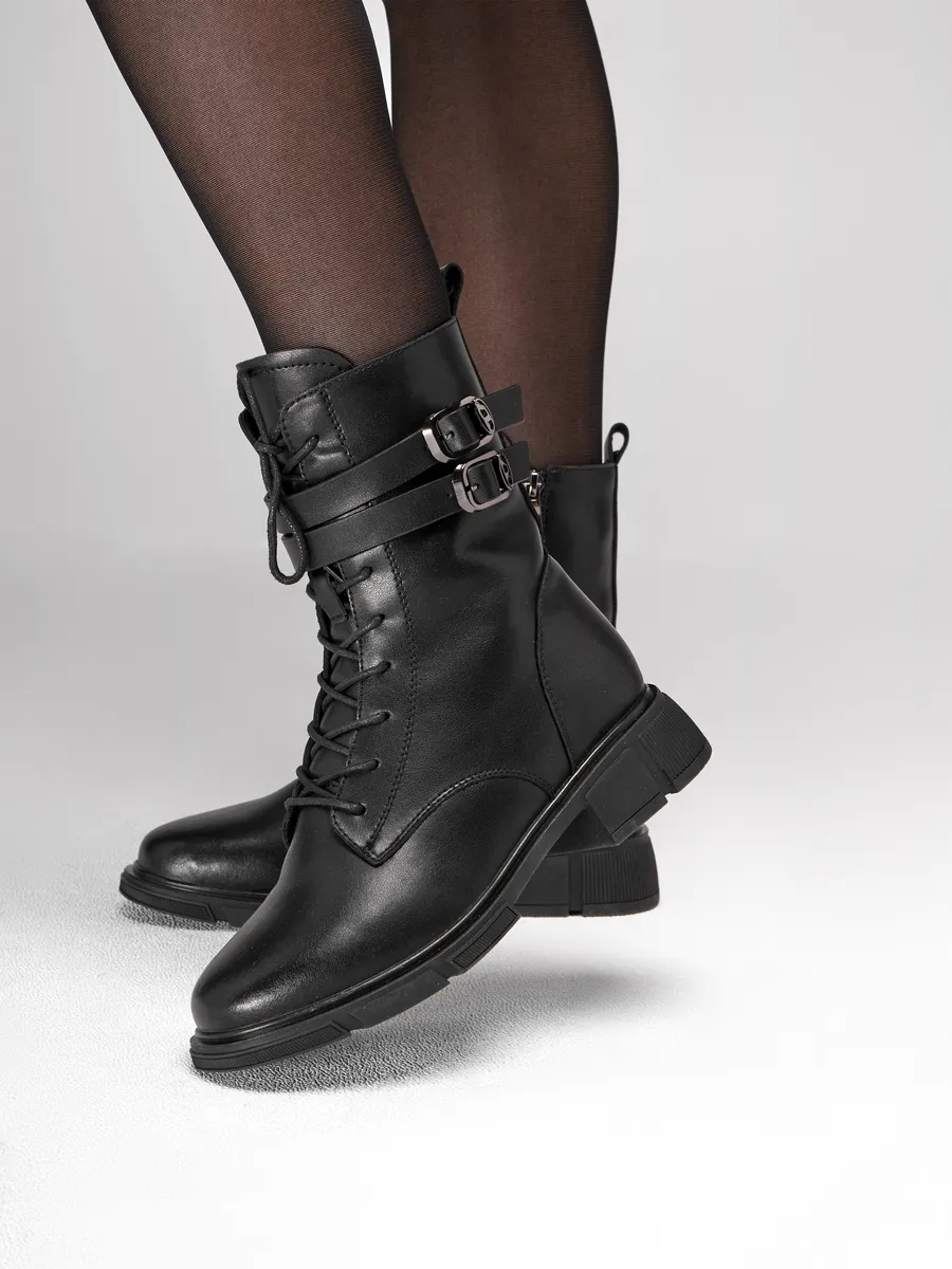 Ботинки женские зимние на каблуке высокие черные 42-ZBE25-22-101