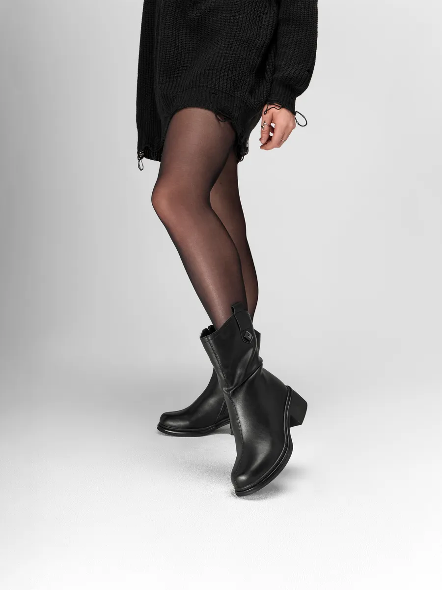 Cапожки женские зимние короткие натуральная кожа на каблуке 25-WPE21-15-101k