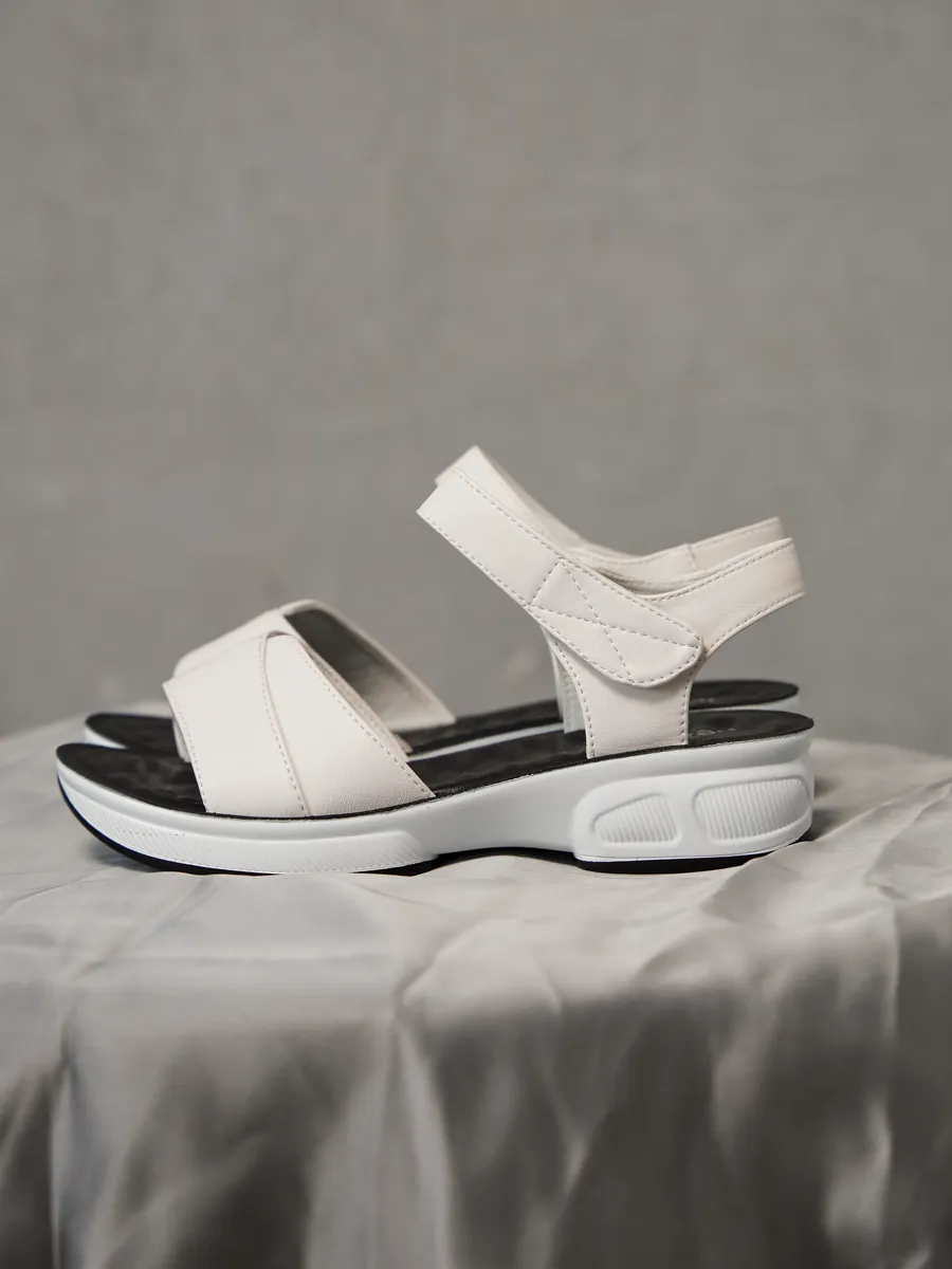 Босоножки женские летние на платформе белые на липучке 2R5-3-112-1k