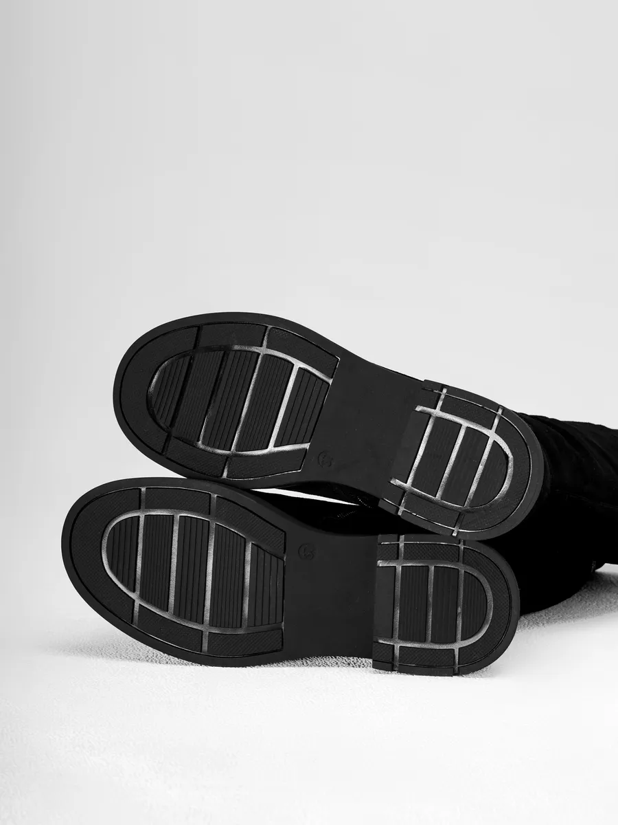 Сапоги женские зимние замшевые на каблуке черные 42-WWE18-100-201k