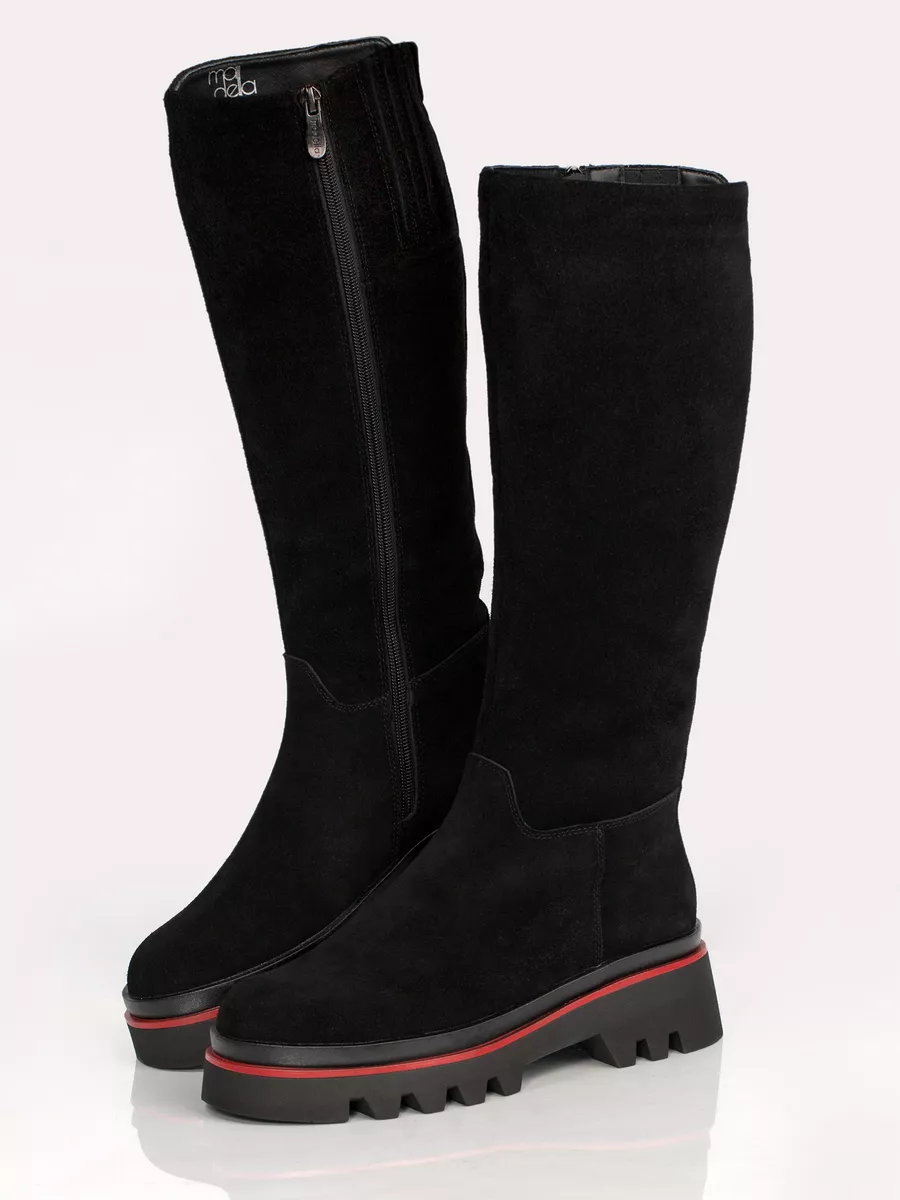 Сапоги женские зимние натуральная замша черные высокие XJU-12751-2A-SW